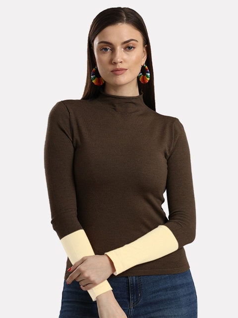 

iki chic Women Brown & Cream-Coloured Pullover