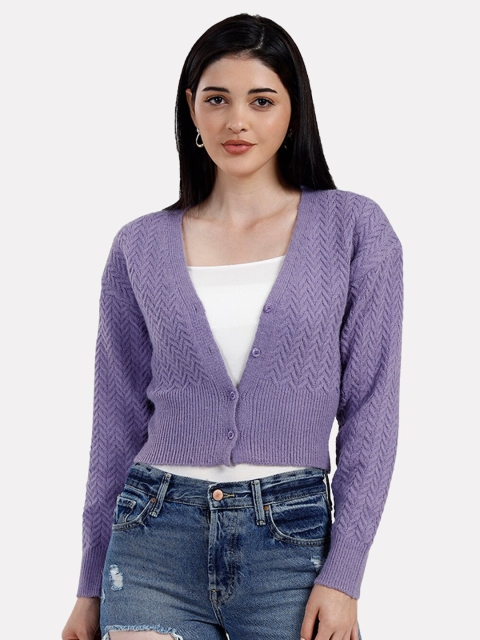 

iki chic Women Purple Cable Knit Crop Cardigan