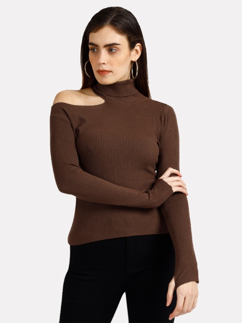 

iki chic Women Brown Ribbed Pullover