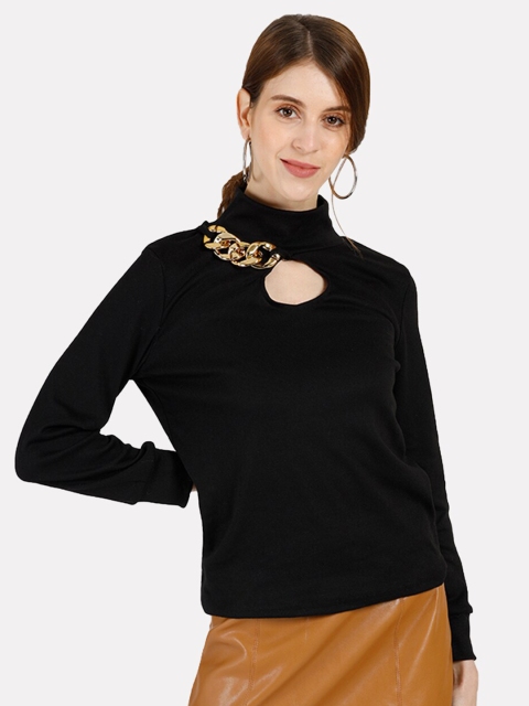 

iki chic Women Black Pullover with Embellished Detail