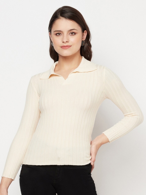 

iki chic Women Beige Ribbed Pullover