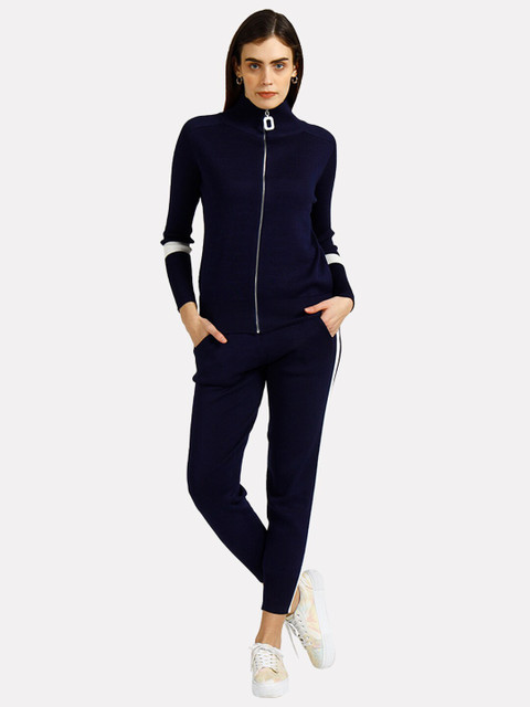 

iki chic Women Navy Blue & White Sweatshirt With Trousers