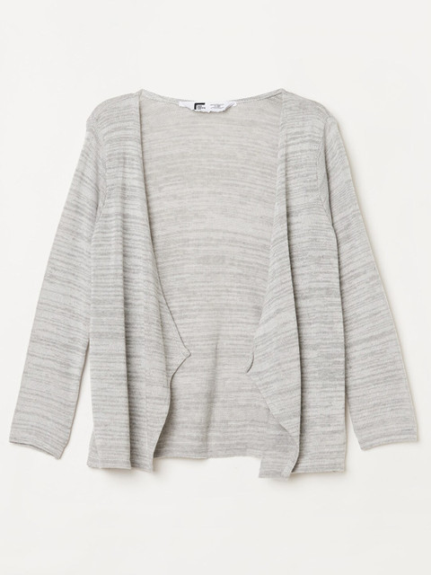 

Fame Forever by Lifestyle Girls Grey Melange-Coloured Solid Open Front Shrug
