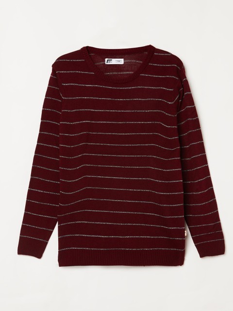 

Fame Forever by Lifestyle Boys Burgundy & Grey Striped Acrylic Pullover