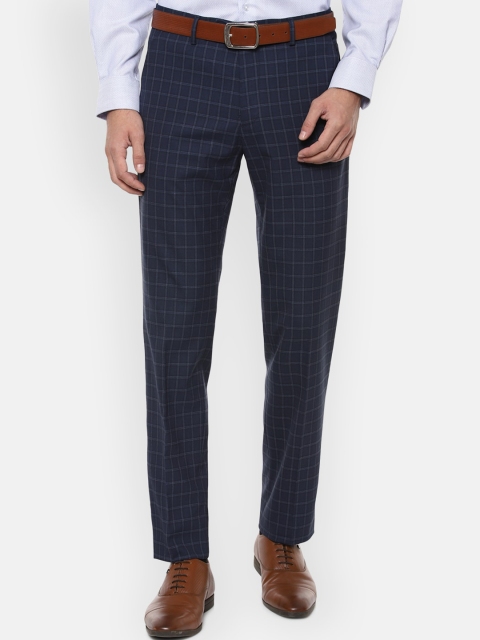 

Van Heusen Men Navy Blue Checked Slim Fit Formal Trousers