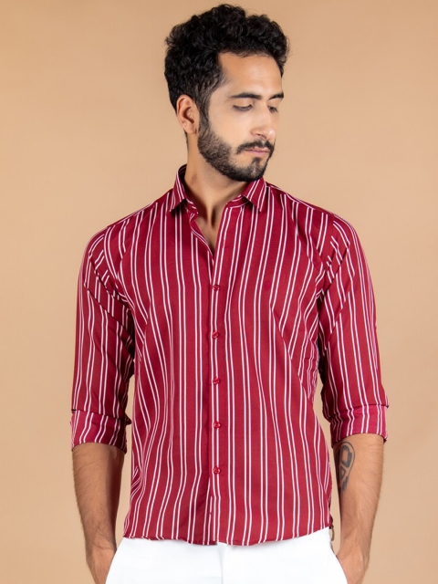 

Tistabene Men Red Opaque Striped Casual Shirt
