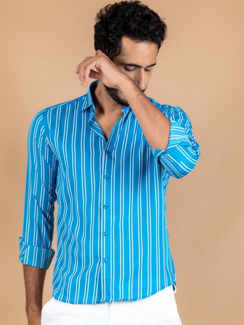 

Tistabene Men Blue Opaque Striped Casual Shirt