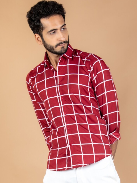 

Tistabene Men Red Windowpane Checks Opaque Checked Casual Shirt