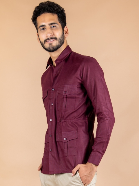 

Tistabene Men Maroon Opaque Casual Shirt