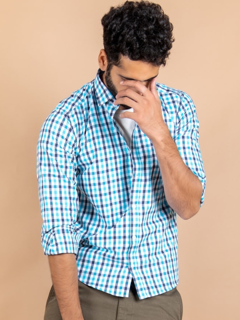 

Tistabene Men Blue Opaque Checked Casual Shirt