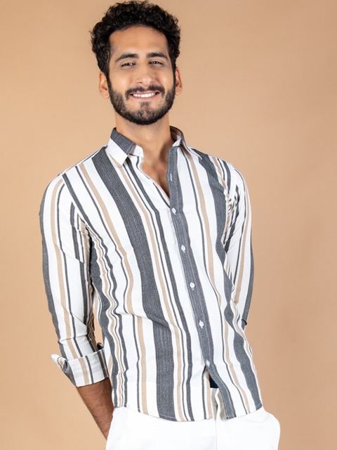 

Tistabene Men Beige Opaque Striped Casual Shirt