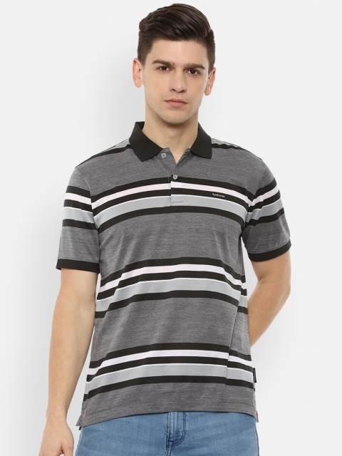 

Van Heusen Men Grey & White Striped Polo Collar T-shirt