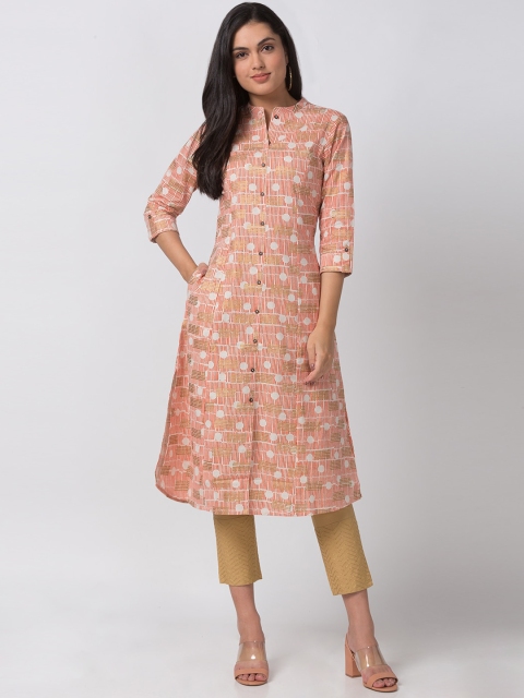 

Ethnicity Women Coral Geometric Printed Kurta