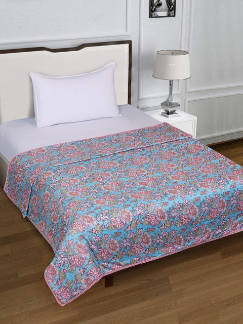 

ROMEE Blue & Pink Floral AC Room 300 GSM Reversible Single Bed Dohar