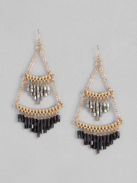

Anouk Black & Gunmetal-Toned Gold-Plated Beaded Chandelier Contemporary Drop Earrings