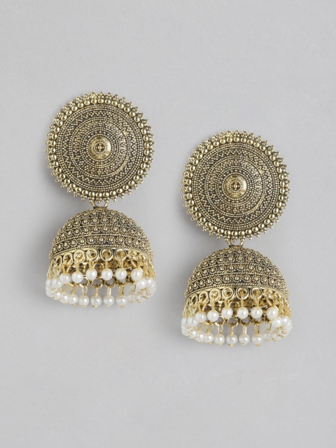 

Anouk Antique Gold-Plated Textured Beaded Dome Shaped Jhumkas