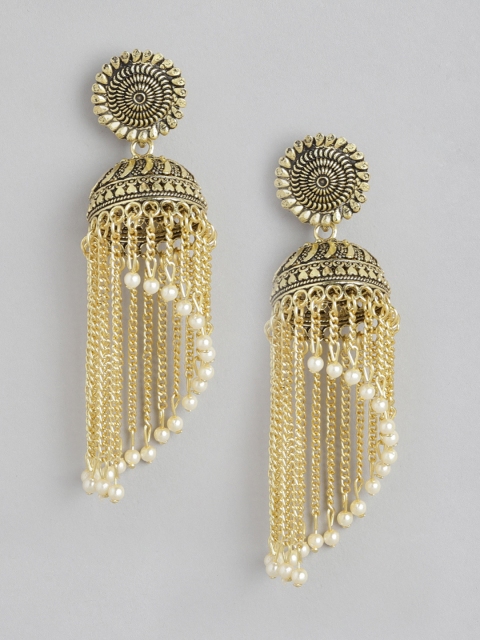 

Anouk Antique Gold-Plated Textured Beaded Chandelier Dome Shaped Jhumkas