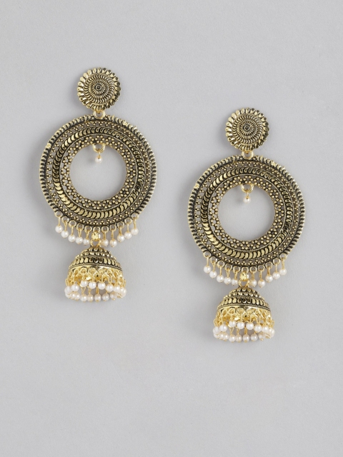 

Anouk Antique Gold-Plated Textured Beaded Circular Drop Earrings with Jhumka Dangler