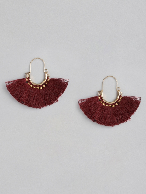 

Anouk Burgundy Gold-Plated Crescent Shaped Tasselled Drop Earrings