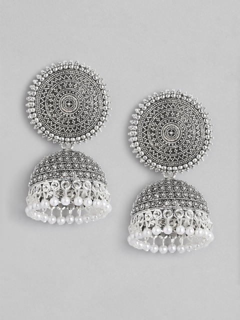 

Anouk Oxidised Silver-Plated Textured Beaded Dome Shaped Jhumkas