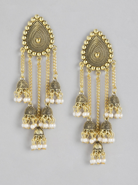 

Anouk Antique Gold-Plated Textured Beaded Dome Shaped Jhumkas