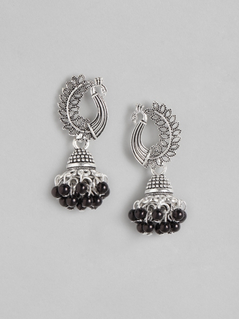 

Anouk Black Oxidised Silver-Plated Beaded Dome Shaped Jhumkas