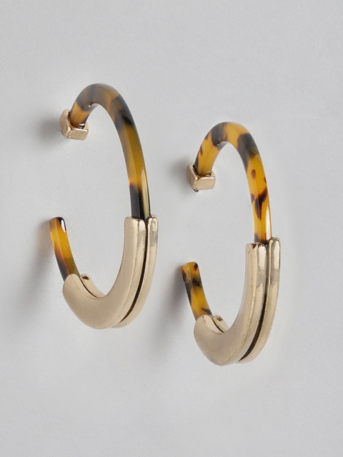 

Anouk Yellow & Black Gold-Plated Crescent Shaped Half Hoop Earrings