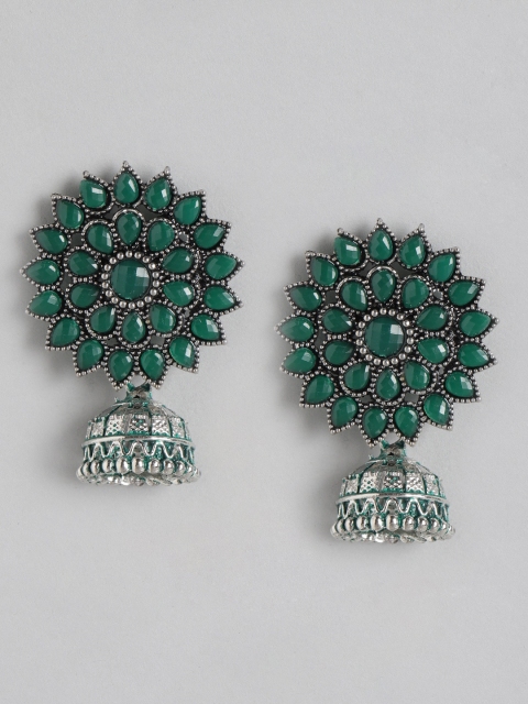 

Anouk Green Silver-Plated Beaded Dome Shaped Jhumkas