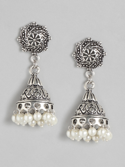 

Anouk Oxidised Silver-Plated Beaded Dome Shaped Jhumkas