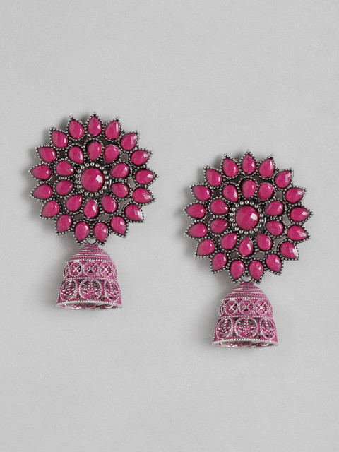 

Anouk Pink Silver-Plated Beaded Dome Shaped Drop Earrings