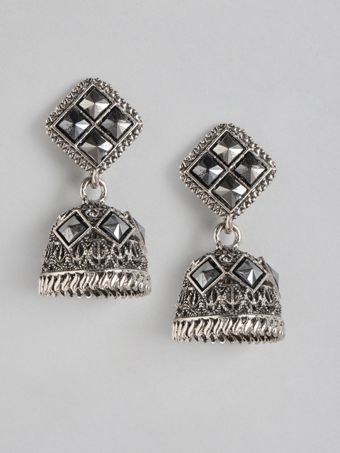 

Anouk Gunmetal-Toned Silver-Plated Beaded Dome Shaped Drop Earrings