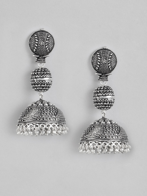

Anouk Oxidised Silver-Plated Dome Shaped Jhumkas