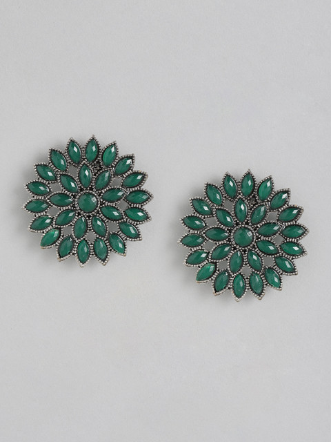 

Anouk Silver-Plated Green Floral Studs Earrings