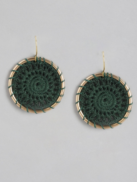 

Anouk Gold-Plated Green Crotched Circular Drop Earrings