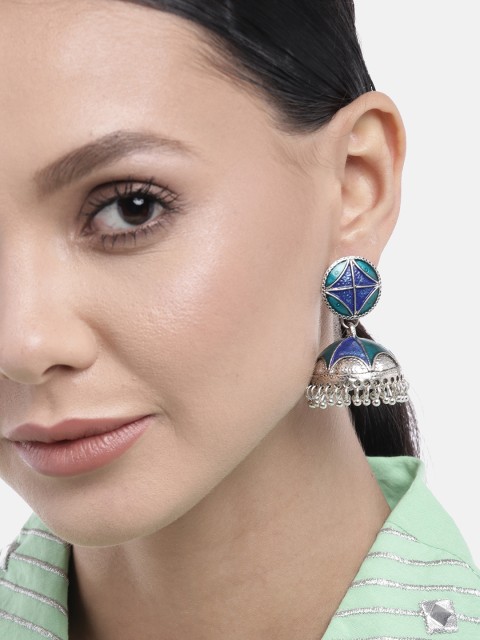 

Anouk Silver-Plated Blue Dome Shaped Jhumkas Earrings