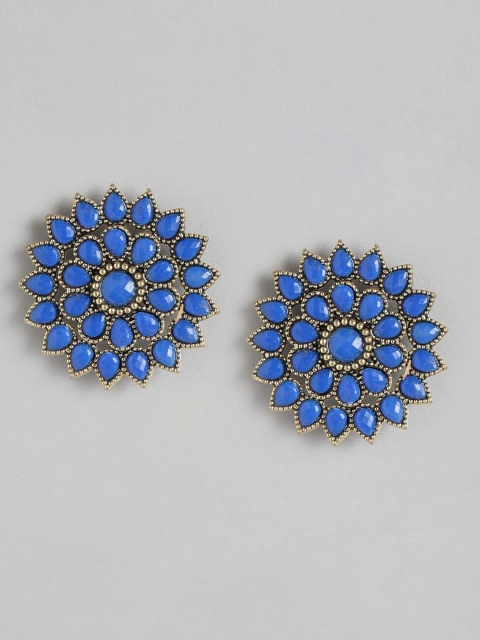 

Anouk Blue Gold-Plated Stone Studded Oversized Floral Studs