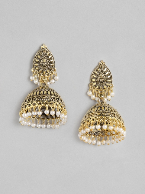 

Anouk Antique Gold-Plated Beaded Dome Shaped Jhumkas Earrings