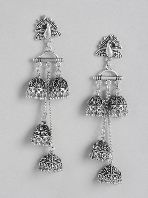 

Anouk Oxidised Silver Plated Dome Shaped Tiered Drop Earrings