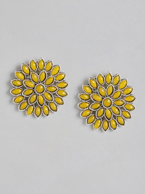 

Anouk Yellow Silver-Plated Stone Studded Oversized Floral Studs
