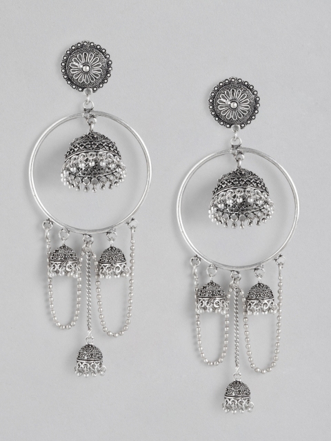 

Anouk Oxidised Silver-Plated Dome Shaped Jhumkas