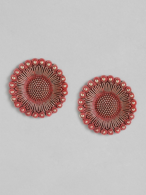 

Anouk Maroon Gold-Plated Enamelled Oversized Circular Studs
