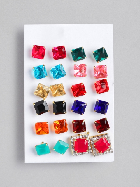 

Anouk Set of 12 Multicoloured Square Studs Earrings, Multi