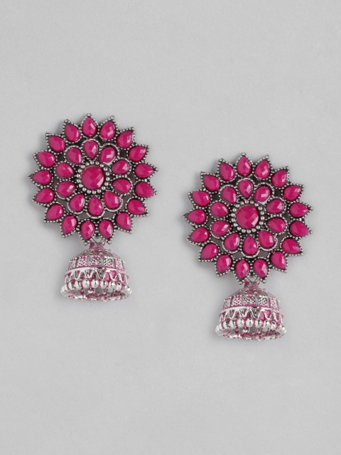 

Anouk Pink Silver-Plated Beaded Dome Shaped Drop Earrings