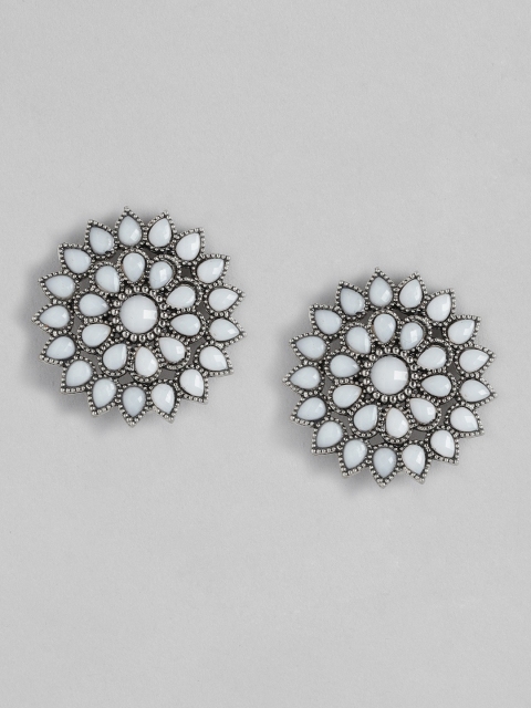 

Anouk Off-White Silver-Plated Beaded Floral Drop Earrings