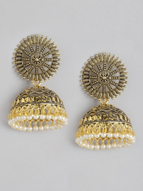 

Anouk Off-White Antique Gold-Plated Beaded Dome Shaped Drop Earrings