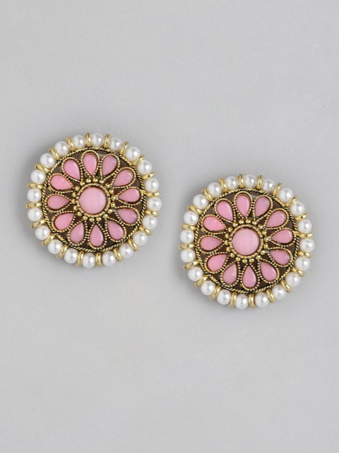 

Anouk Pink Gold-Plated Stone Studded & Beaded Oversized Floral Studs