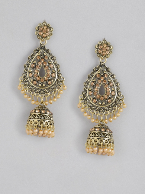 

Anouk Antique Beige Gold-Plated Stone Studded & Beaded Dome Shaped Drop Earrings
