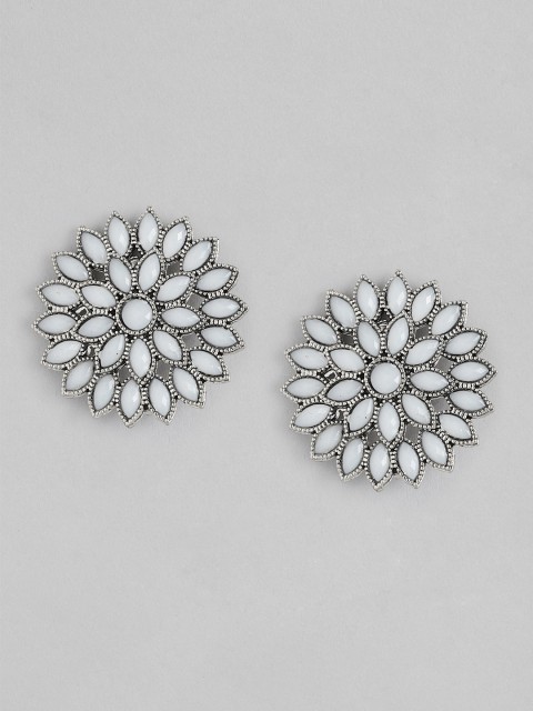 

Anouk Grey Silver-Plated Stone Studded Oversized Floral Studs