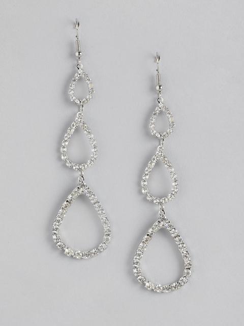 

Anouk Silver-Plated Stone-Studded Teardrop Shaped Drop Earrings