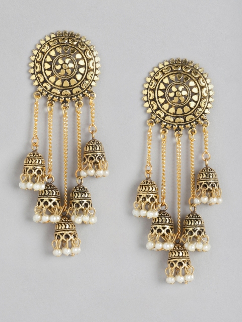 

Anouk White Antique Gold-Plated Beaded Dome Shaped Drop Earrings